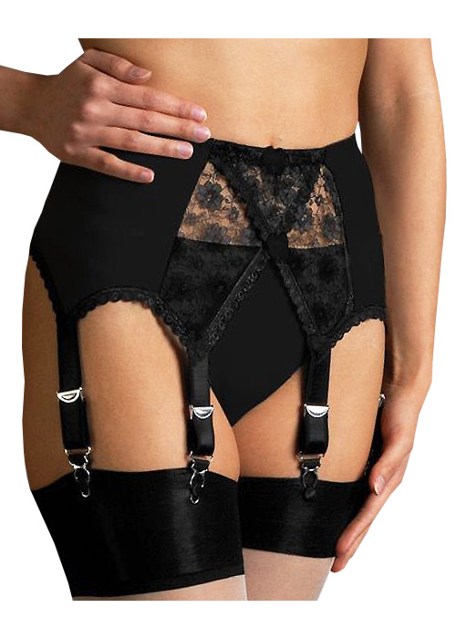 Black 6 Strap Suspender Belt for Stockings - UK 10 / US 6 - What
