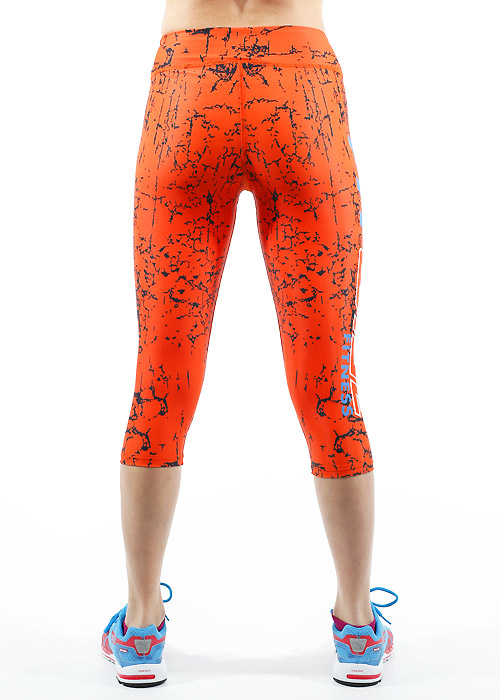 Fit Wise Orange Crackle Capri Fitness Leggings SideZoom 2