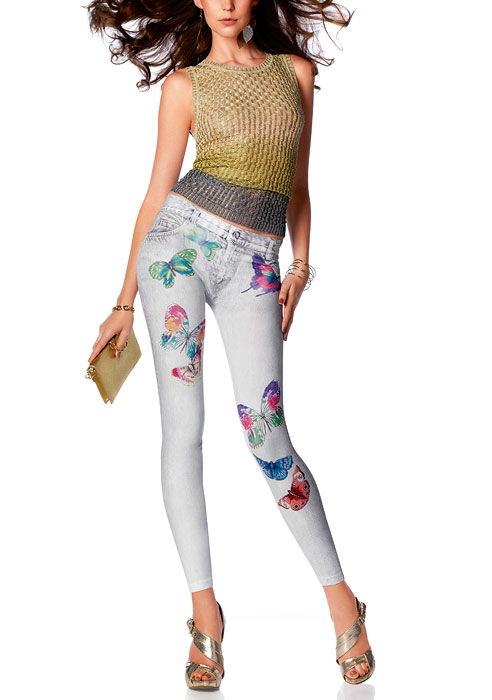Le Bourget Denim Look Butterfly Leggings In Stock At UK Tights