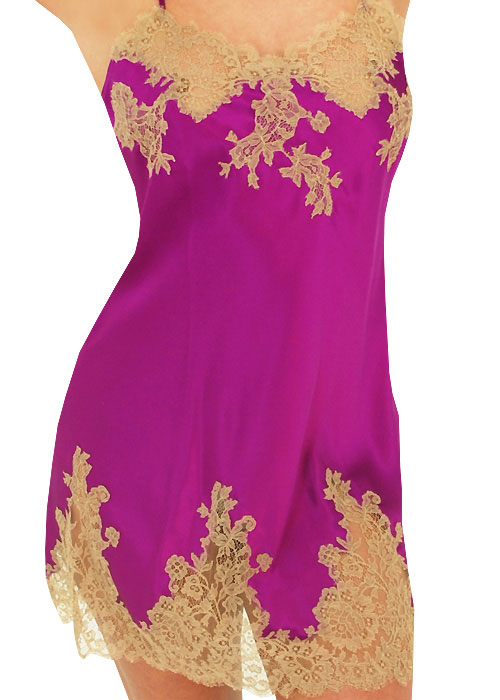 Marjolaine Silk and French Lace Chemise Orchid SideZoom 2
