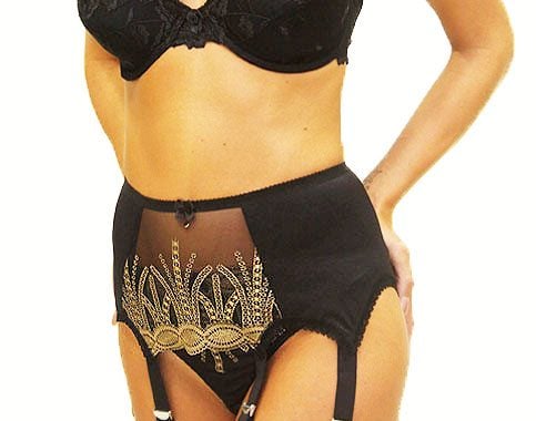 Sassy black gold suspender belt