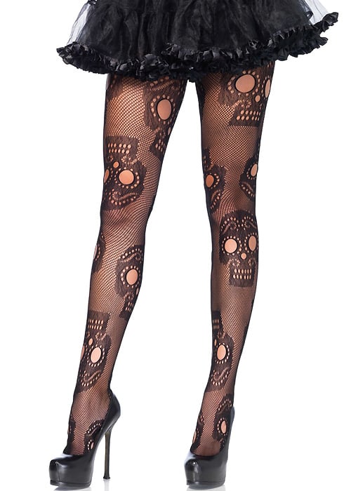 Leg Avenue Sugar Skull Fishnet Tights