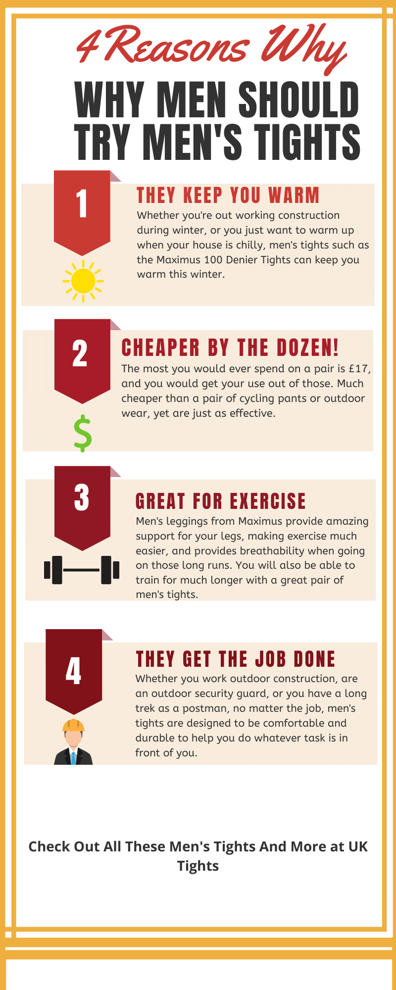 Infographic with 5 good reasons why men should wear mens tights