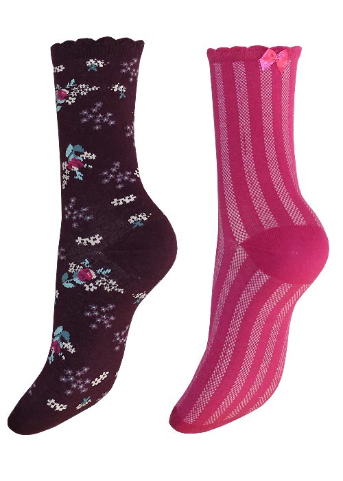Charnos Cable and Floral Sock 2 Pair Pack