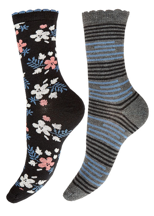 Charnos Floral And Stripe Socks 2PP SideZoom 2