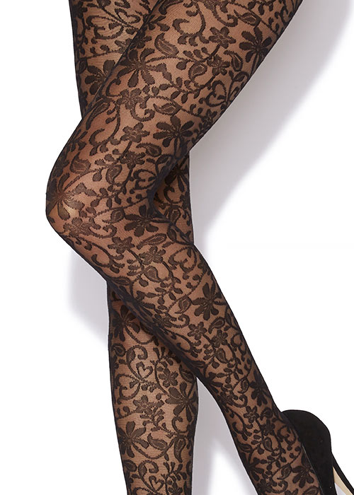 Charnos Sheer Floral Black Tights SideZoom 2