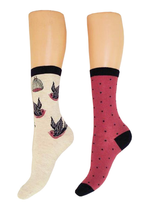 Charnos Bird and Spot Cotton Socks 2 Pair Pack