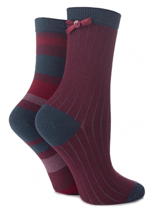 Charnos Stripe and Rib Cotton Socks 2 Pair Pack image