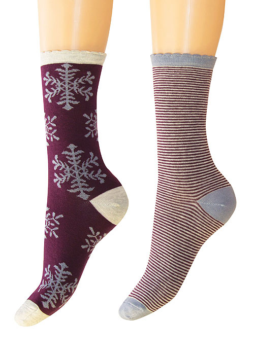Charnos Snowflake and Striped Cotton Socks 2 Pair Pack