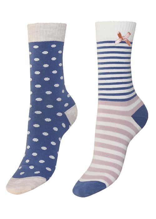 Charnos Spot and Stripe Sock 2 Pair Pack Navy Mix