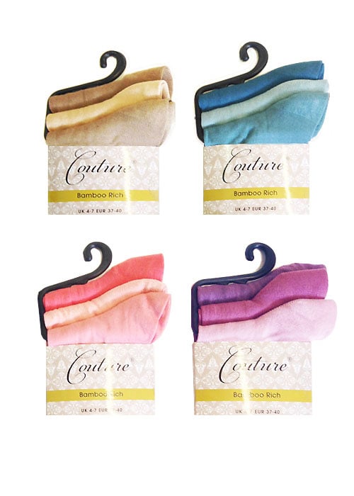 Couture Bamboo Rich Rose Scallop Top Ankle Socks 3 Pair Pack image