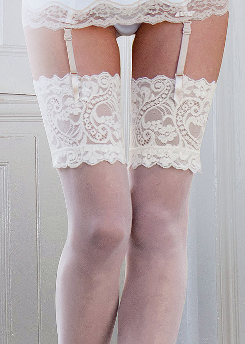 Couture Fine Mesh Bridal Deep Lace Top Stockings SideZoom 2