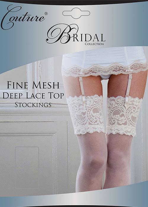 Couture Fine Mesh Bridal Deep Lace Top Stockings BottomZoom 1