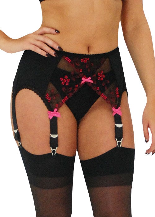 Elaine Edwards Black and Pink Crossover 6 Strap Suspender Belt image