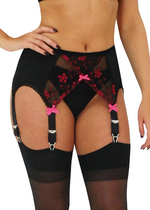 Elaine Edwards Black and Pink Crossover 6 Strap Suspender Belt SideZoom 2