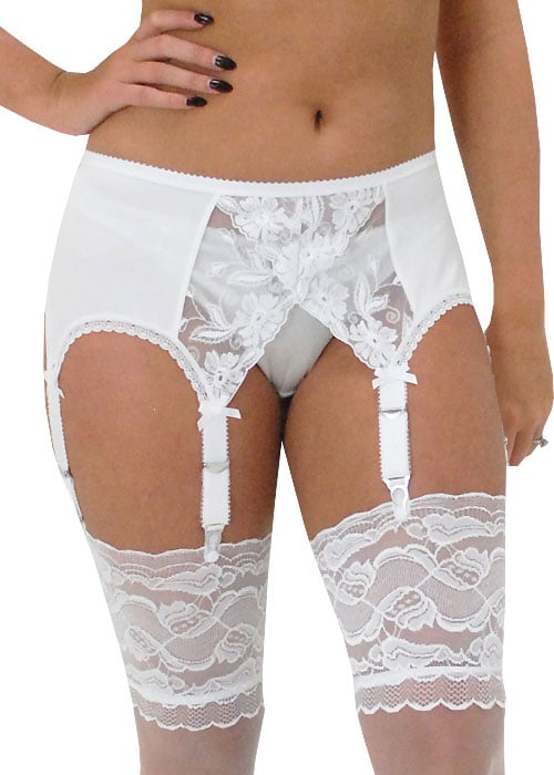 Elaine Edwards White Lace Crossover 6 Strap Suspender Belt image