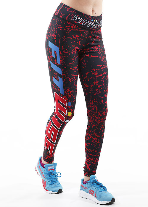 Fit Wise Red Crackle Full Length Fitness Leggings