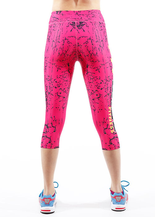 Fit Wise Pink Crackle Capri Fitness Leggings SideZoom 3