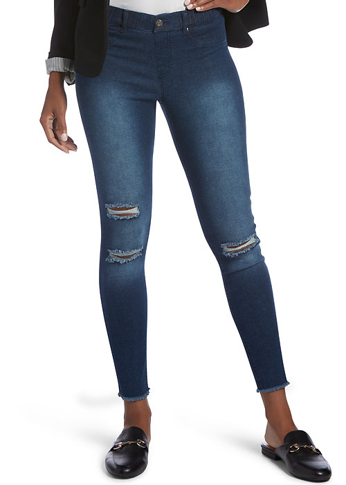 Hue Ripped Knee Denim Skimmer Leggings SideZoom 2