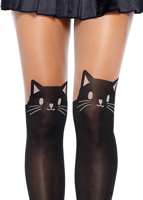 Leg Avenue Black Cat Opaque Thigh High Tights SideZoom 2