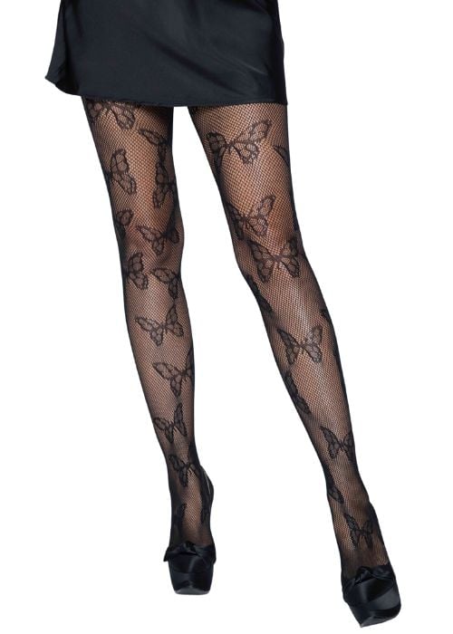 Women Gothic Fishnet Pantyhose Ripped Holes Rose Floral Patterned