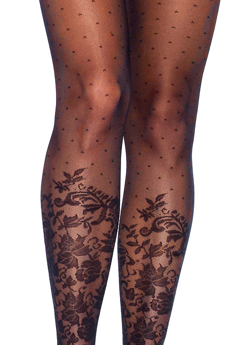Leg Avenue Dotted Sheer Tights With Knee High Floral Accent SideZoom 2