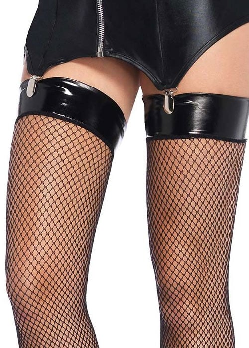 Leg Avenue Fishnet Vinyl Top Stockings SideZoom 2