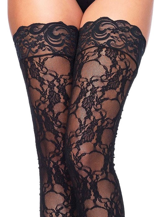 Leg Avenue Floral Lace Hold Ups  SideZoom 2