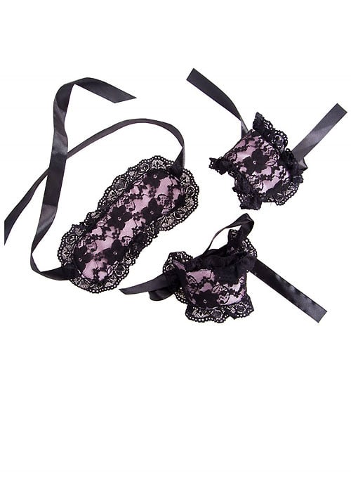 Leg Avenue KINK Lace Eye Mask And Cuffs image