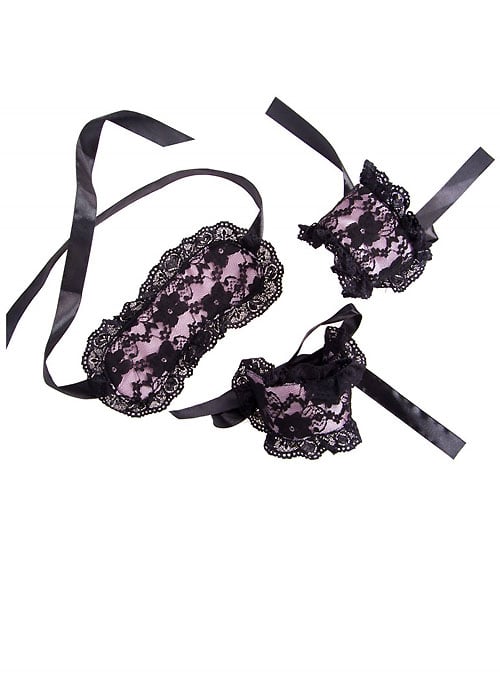 Leg Avenue KINK Lace Eye Mask And Cuffs SideZoom 2