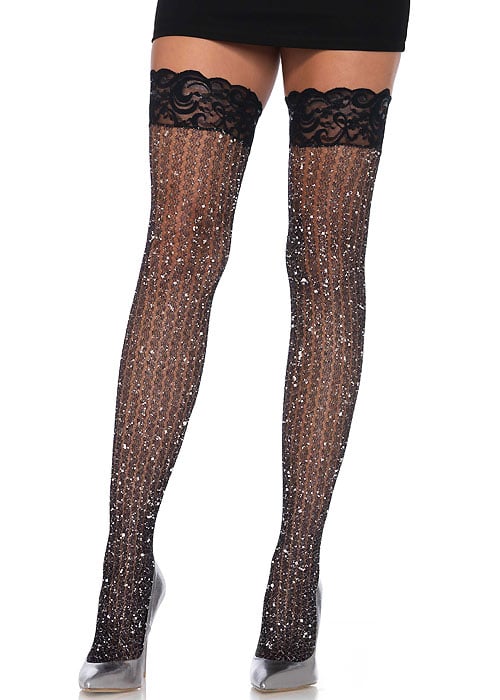 Leg Avenue Lace Top Lurex Cable Net Hold Ups image