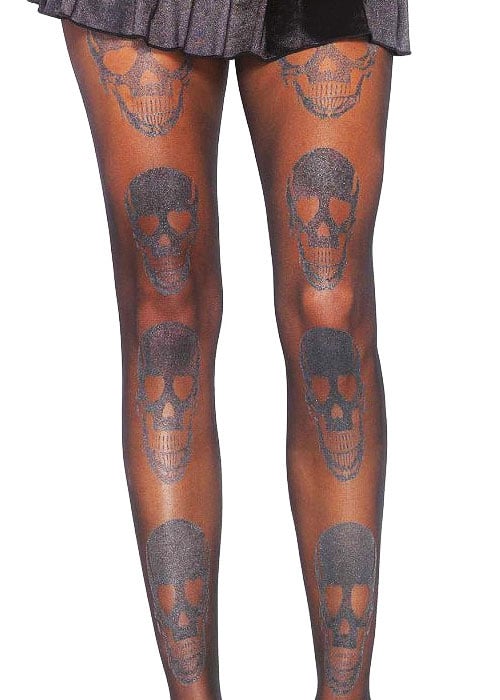 Leg Avenue Laughing Shimmer Skull Print Tights SideZoom 2