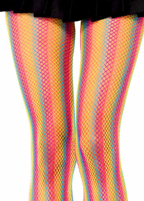 Leg Avenue Neon Rainbow Striped Fishnet Tights SideZoom 2