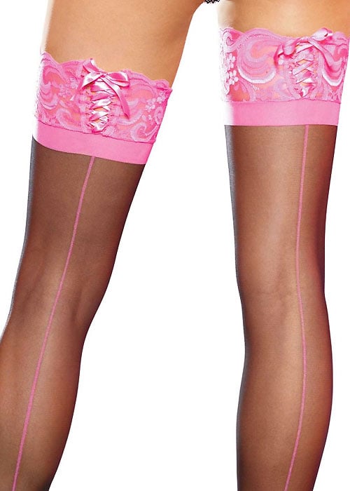 Leg Avenue Sheer Cuban Heel Backseam Stockings With Corset Top SideZoom 2