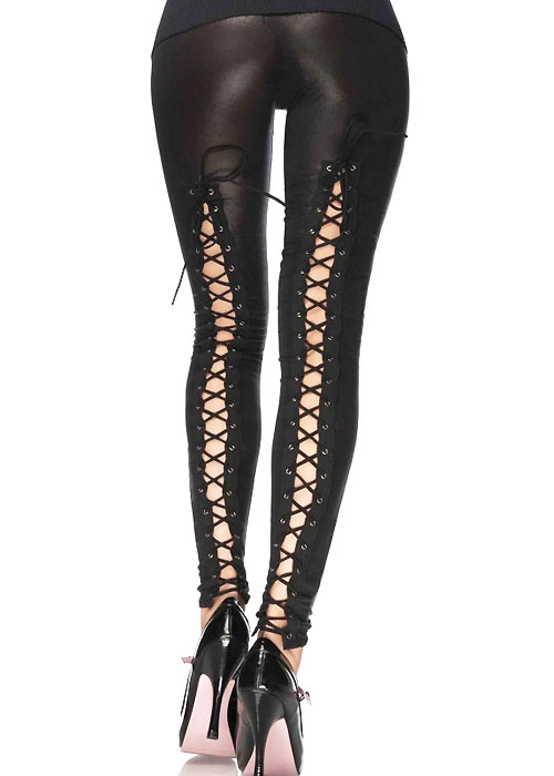 Leg Avenue Wet Look Leggings With Lace Up Back (13535)