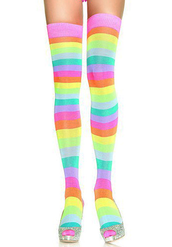 Leg Avenue Neon Rainbow Thigh High Socks (6600)