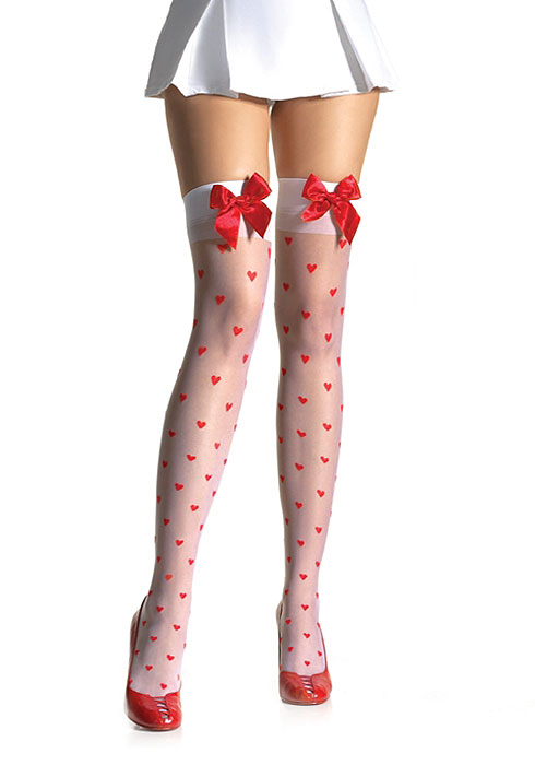 Leg Avenue Hold Ups With Hearts And Satin Bow 1018 image