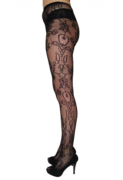 Mary Portas And Charnos Tattoo Lace Tights SideZoom 2