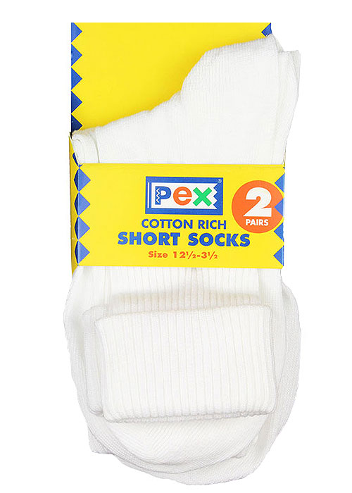 Pex Childrens Treble Cotton Rich Short School Socks (2PP)