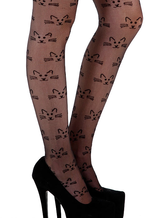Pamela Mann All Over Cat Faces Tights SideZoom 2