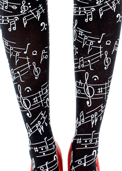 Pamela Mann Flocked Musical Notes Tights SideZoom 2