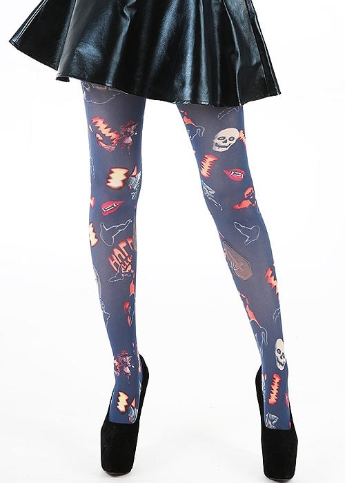 Pamela Mann Pumpkin Skulls And Witch Printed Tights image