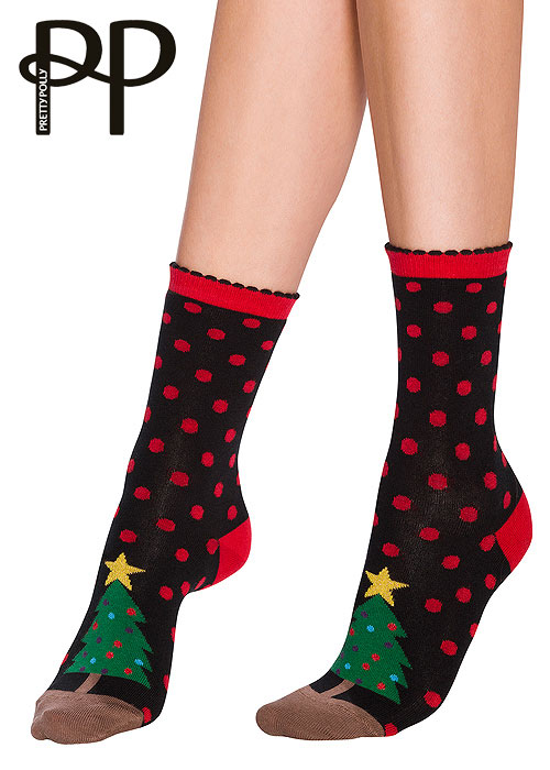 Pretty Polly Christmas Tree Cotton Ankle Socks