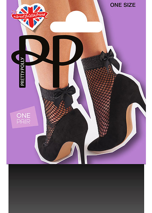 Pretty Polly Lurex Fishnet Anklets With Bow