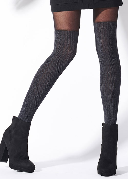 Pretty Polly Marl Cable Over The Knee Sock Tights SideZoom 2