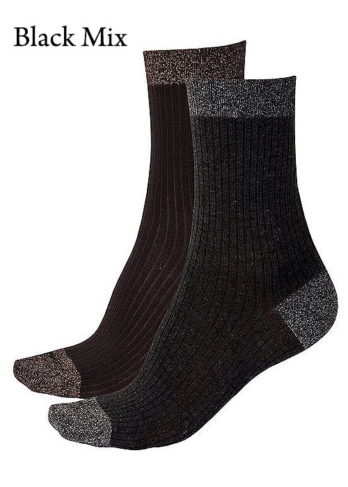 Pretty Polly Sparkle Rib Socks 2 Pair Pack image