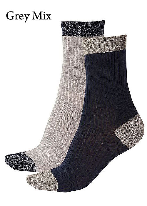 Pretty Polly Sparkle Rib Socks 2 Pair Pack image
