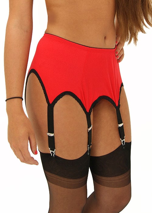 Sassy 6 Strap Plain Red Suspender Belt SideZoom 2