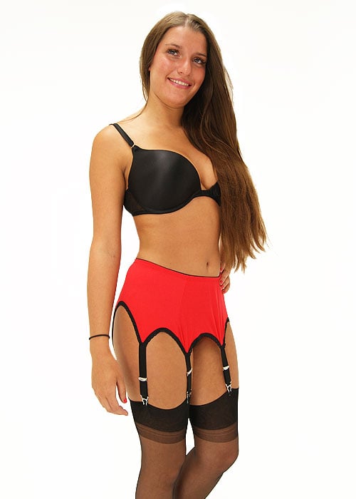 Sassy 6 Strap Plain Red Suspender Belt