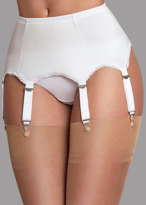 Sassy 6 Strap Plain White Suspender Belt